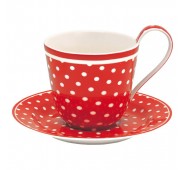 Kavos puodelis su lėkštute Spot red